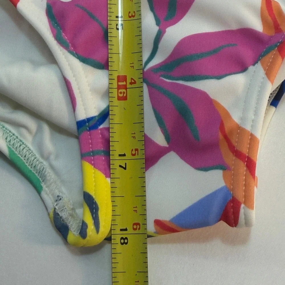 Quince One Piece Swimsuit Girls Size 6 White Tropical Palms Floral Leaf NEW